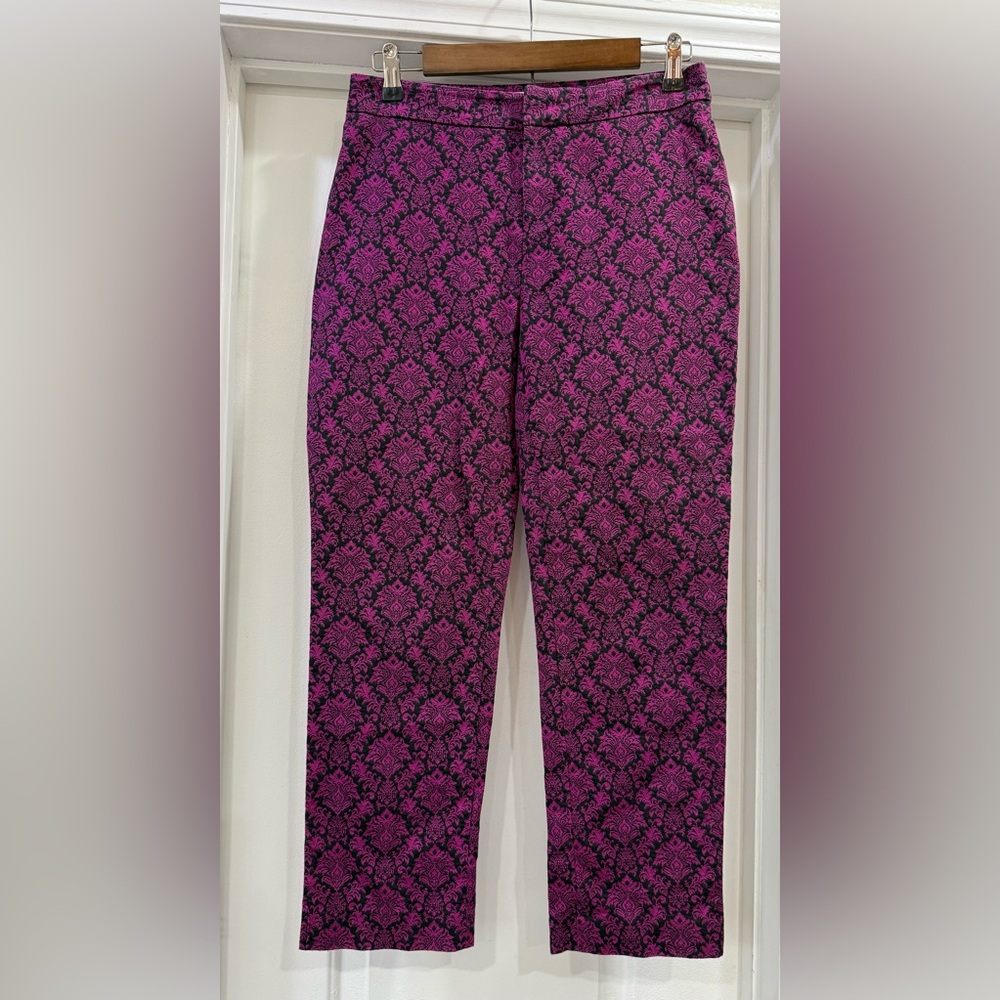 Coldwater Creek Magenta and Black Filigree Damask Trousers, Size 4